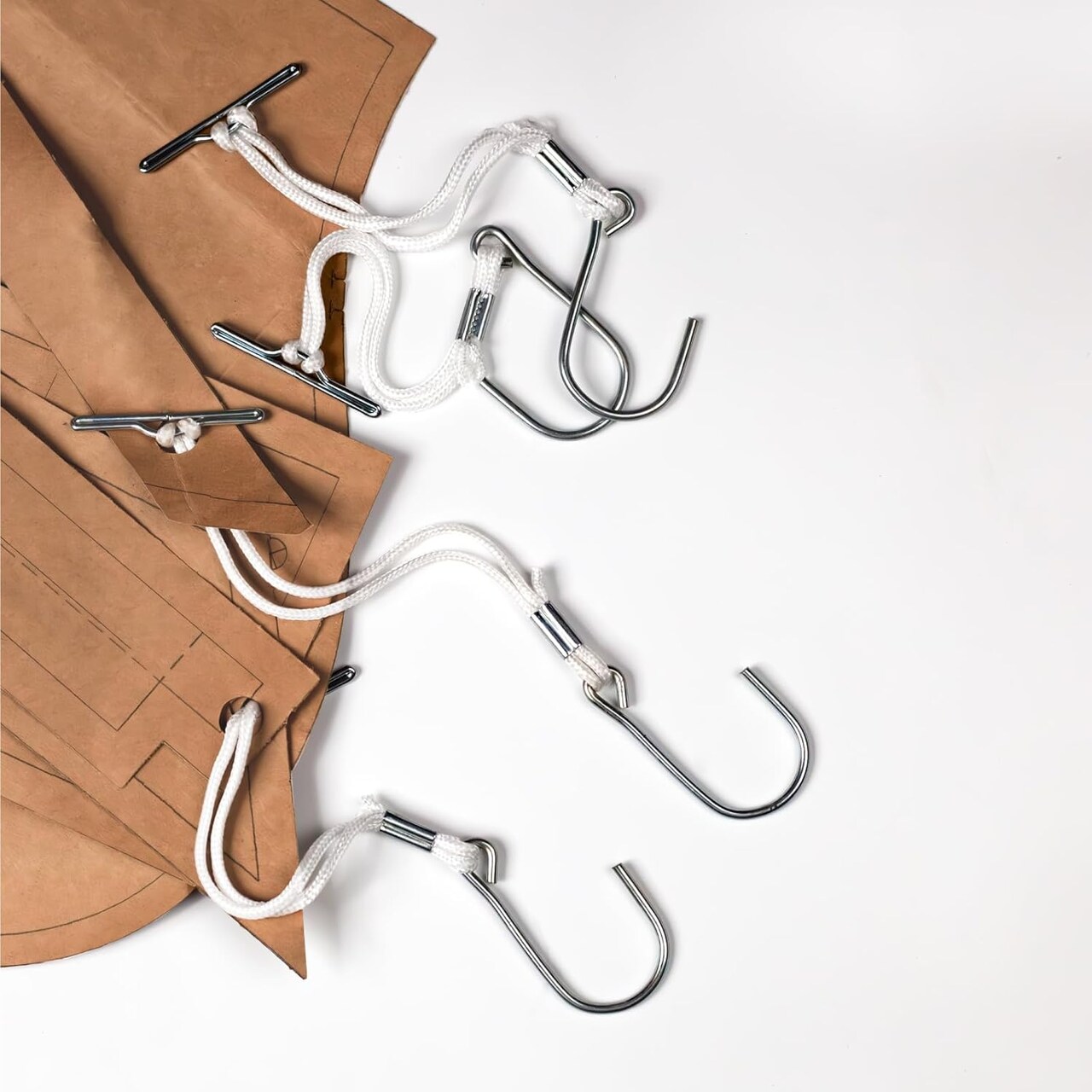 Kearing® 12 Pack Pattern Hooks for Sewing Pattern Storage – Steel Hooks with Nylon Cord
